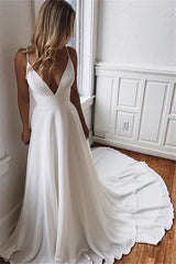 Simple V-Neck Sleeveless Chiffon Wedding Dress Online-27dress