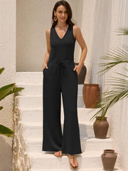 Simple V-Neck Sleeveless Jumpsuits for Women with Pockets-27dress
