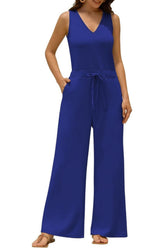 Simple V-Neck Sleeveless Jumpsuits for Women with Pockets-27dress