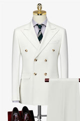 Simple Double Breasted Peaked Lapel Formal White Business Suits