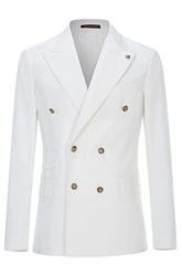 Simple Double Breasted Peaked Lapel White Prom Suits