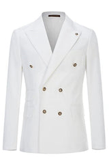Simple Double Breasted Peaked Lapel White Prom Suits