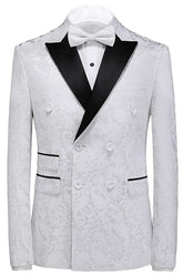 Simple Jacquard Double Breasted Three Pieces White Prom Suits