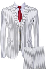 Simple Notched Lapel Three Pieces Striped White Prom Suits