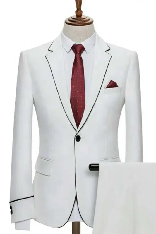 Simple Notched Lapel Two Pieces White Prom Suits