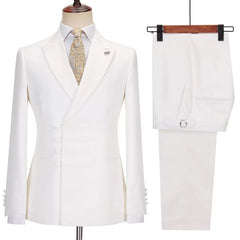 Simple Peaked Lapel Bespoke White Prom Suits