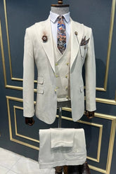 Simple Peaked Lapel Three Pieces White Prom Suits For Men
