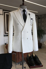 Simple White Peaked Lapel Two Pieces Men Suits For Wedding