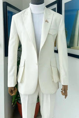 Simple Peaked Lapel Two Pieces White Prom Suits