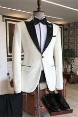 Simple Peaked Lapel Two Pieces White Wedding Suits