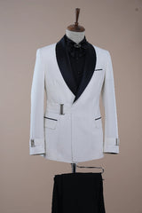 Simple Shawl Lapel Slim Fit Two Pieces White Wedding Suits