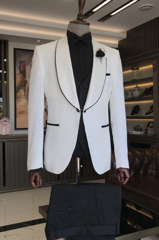 Simple White Shawl Lapel Two Pieces Men Suit For Wedding