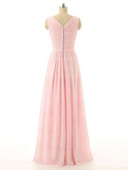 Simple yet Elegant Pink V-neck Chiffon Bridesmaid Dresses with Flower(s)