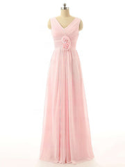 Simple yet Elegant Pink V-neck Chiffon Bridesmaid Dresses with Flower(s)