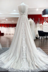 Simply Sleeveless White Tulle Lace Ruffles A-Line Wedding Dresses Long-27dress