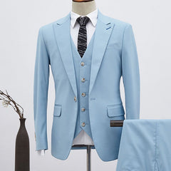 Sky Blue 3 Pieces Single Breasted Slim Fit Custom Business Suit