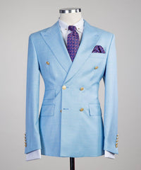 Sky New Arrival Peaked Lapel Double Breasted Two Pieces Blue Prom Suits