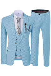Sky Notched Lapel Three Pieces Fashion Blue Prom Suits