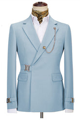 Sky Blue Notched Lapel Two Pieces Business Men Suits