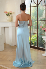 Sky Blue One Shoulder Sleeveless Sheath Long Prom Dress-27dress