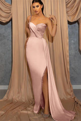 Sky Blue One Shoulder Spaghetti-Strap Mermaid Evening Dress with Sequins