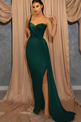 Sky Blue One Shoulder Spaghetti-Strap Mermaid Evening Dress with Sequins