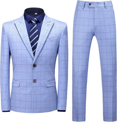 Sky Peaked Lapel Two Pieces Fancy Blue Business Suits