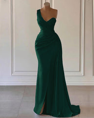 Sky Blue Sleeveless One Shoulder Ruffles Mermaid Prom Dress with Split-27dress