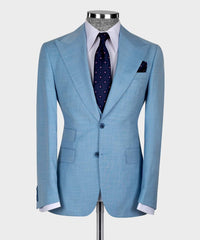 Sky Blue Three Pieces Peaked Lapel Men Suits