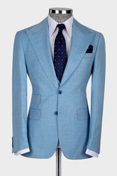 Sky Blue Three Pieces Peaked Lapel Men Suits