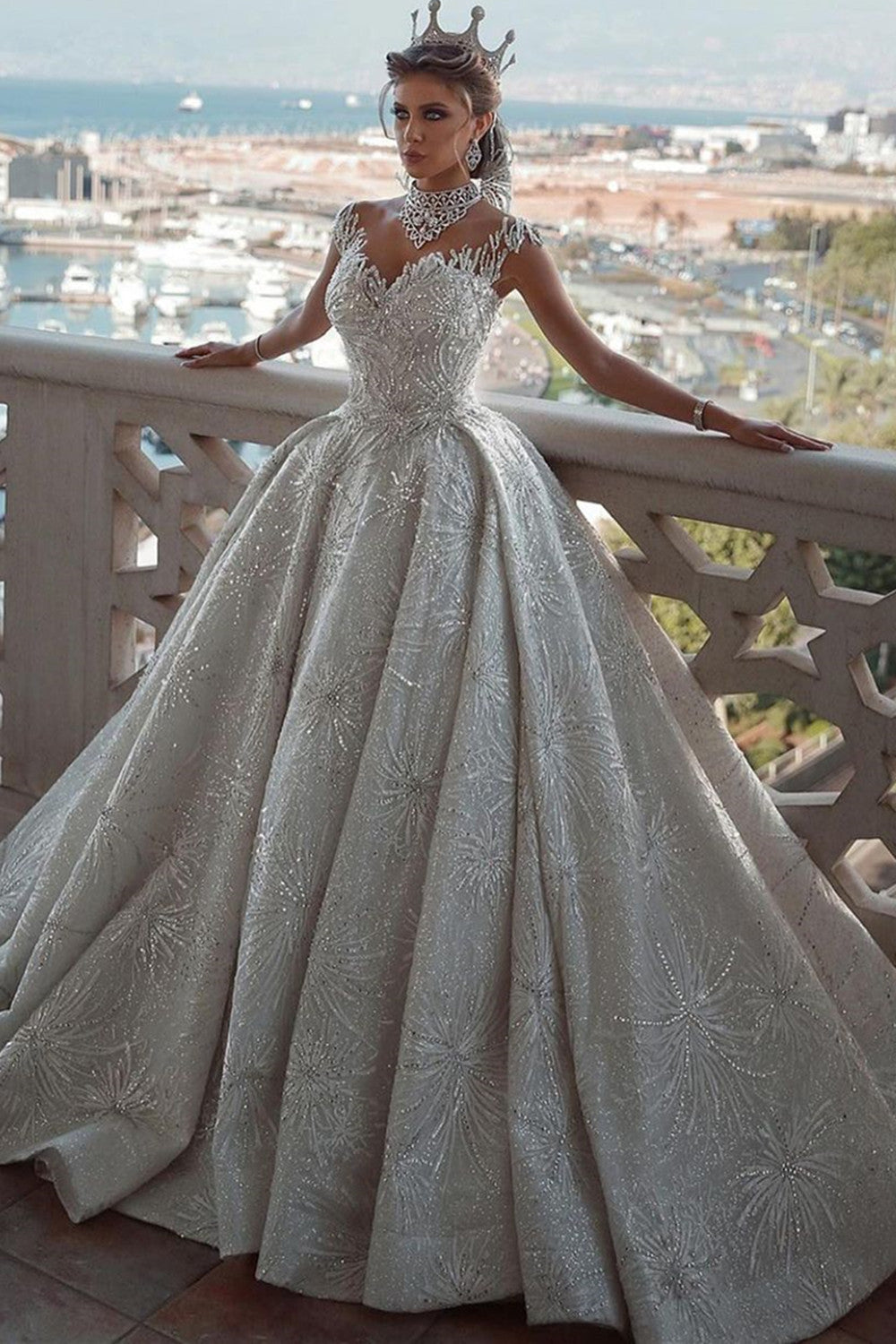 Sleeveless Ball Gown Wedding Dress With Sequins Luxurious Bridal Gowns-27dress