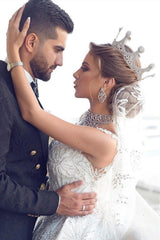 Sleeveless Ball Gown Wedding Dress With Sequins Luxurious Bridal Gowns-27dress