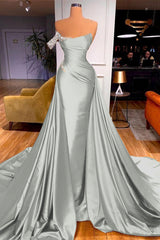 Sleeveless Beadings Mermaid Prom Dress One Shoulder With Detachable skirt