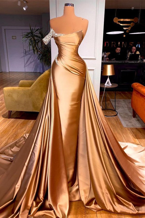 Sleeveless Beadings Mermaid Prom Dress One Shoulder With Detachable skirt