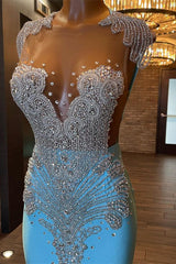 Sleeveless Blue Popular Long Mermaid Prom Dress Appliques With Beadings