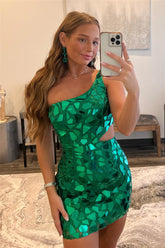 Sleeveless Green Sequined One Shoulder Homecoming Dress-27dress