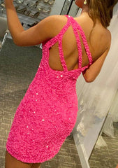 27Dress bright pink sleeveless homecoming dress with textured fabric and open back design