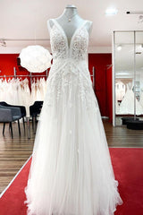 Sleeveless Ivory Lace Appliques A-Line Wedding Dresses-27dress