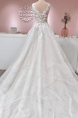 Sleeveless Lace Appliques Wedding Dress Long With V-Neck-27dress