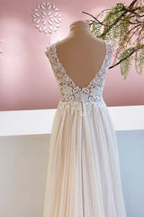 Sleeveless Long Wedding Dress Lace Appliques Tulle Bridal Gown-27dress