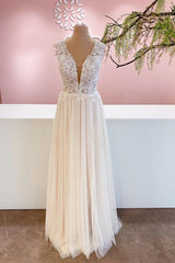 Sleeveless Long Wedding Dress Lace Appliques Tulle Bridal Gown-27dress