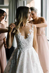 Sleeveless Long Wedding Dress With Lace Appliques-27dress