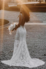 Sleeveless Mermaid Backless Lace Wedding Dress with Beading-27dress