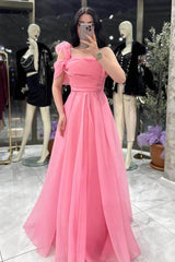 Sleeveless One Shoulder Long A Line Prom Dress With Pleated