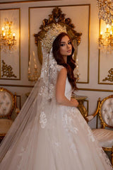 Sleeveless Princess Tulle Wedding Dress With Appliques-27dress