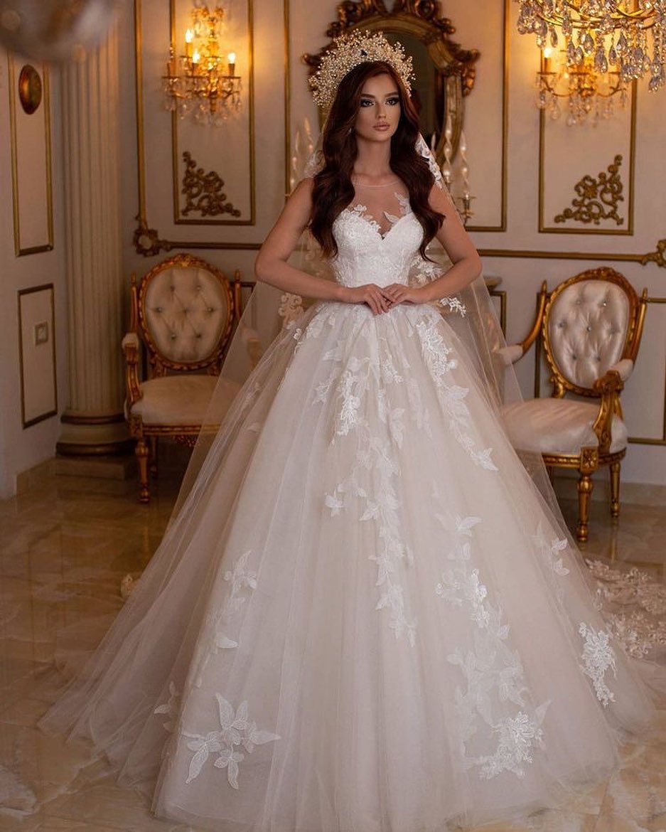 Sleeveless Princess Tulle Wedding Dress With Appliques-27dress