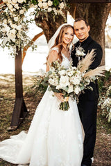 Sleeveless Princess Wedding Dress V-Neck With Lace Appliques-27dress