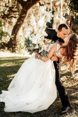 Sleeveless Princess Wedding Dress V-Neck With Lace Appliques-27dress