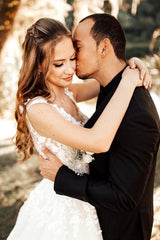 Sleeveless Princess Wedding Dress V-Neck With Lace Appliques-27dress