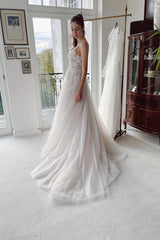 Sleeveless Spaghetti-Straps V-Neck Lace Wedding Dress-27dress